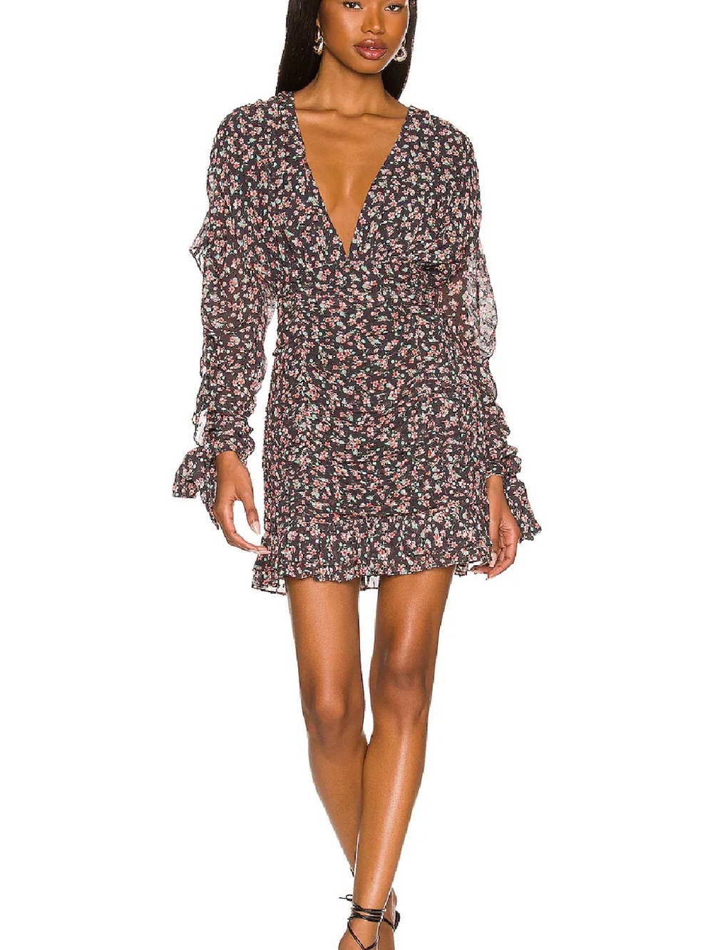 Lovers and Friends "Martine" Black Floral Ruffle Mini Dress Sz S NWT